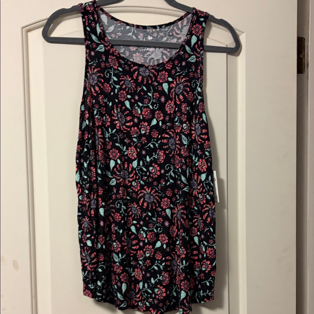 SO Floral Tank Top - Black and Pink Size junior Medium